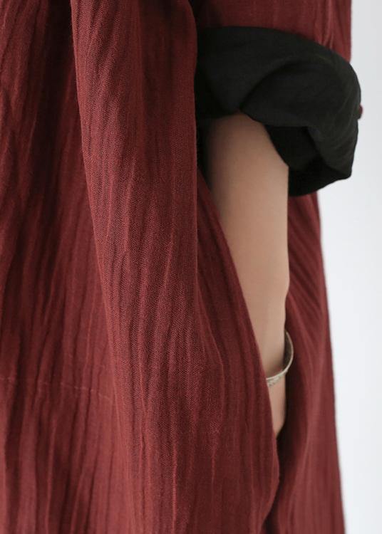 Simple Lapel Pockets Baggy Coats Red Outwear Fall