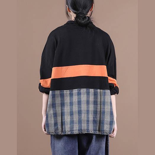 Simple lapel zippered Blouse Tunic Tops orange shirt