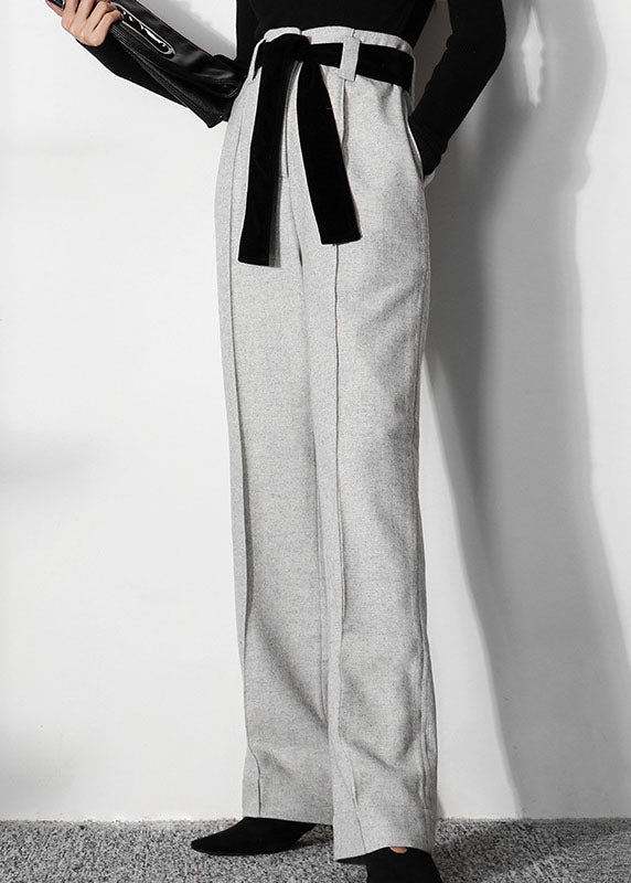 Simple Light Grey Tunic Woolen Straight Pants Spring