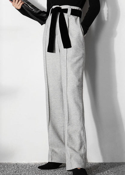 Simple Light Grey Tunic Woolen Straight Pants Spring