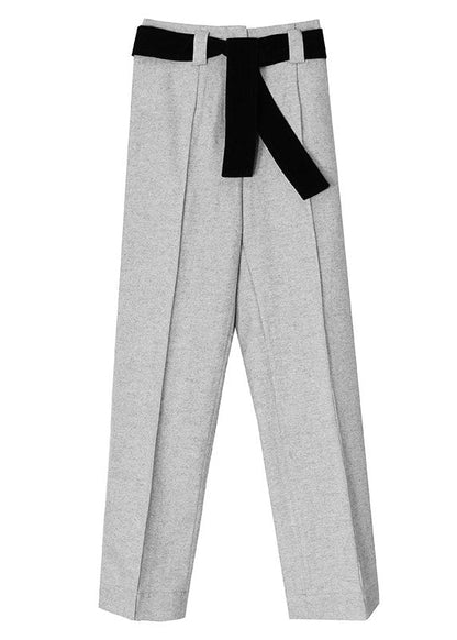 Simple Light Grey Tunic Woolen Straight Pants Spring
