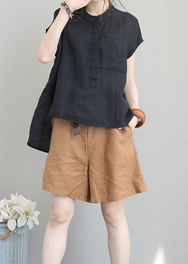 Simple Low High Design Linen Tunic Wardrobes Black Top Summer
