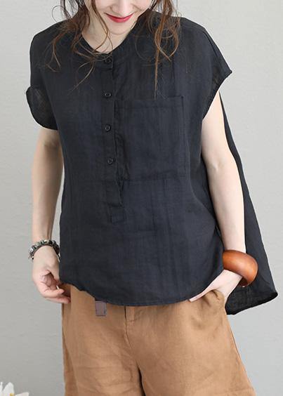 Simple Low High Design Linen Tunic Wardrobes Black Top Summer
