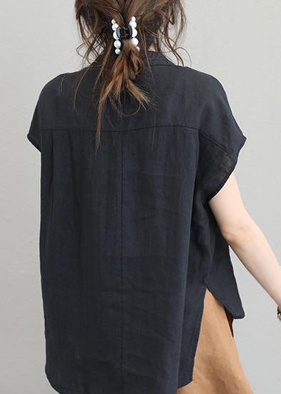 Simple Low High Design Linen Tunic Wardrobes Black Top Summer