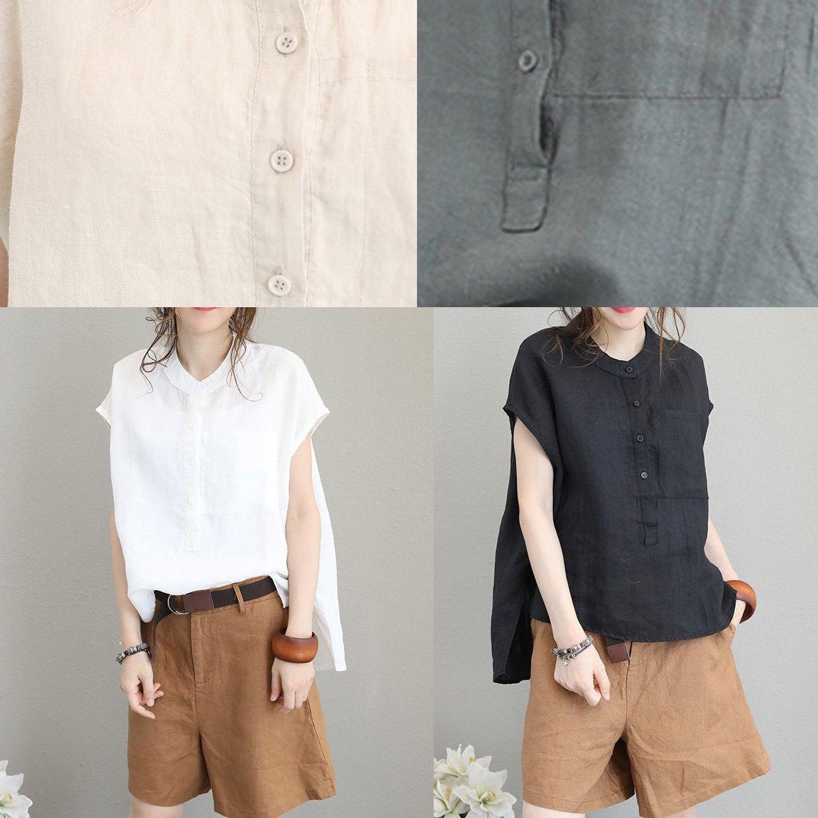 Simple Low High Design Linen Tunic Wardrobes Black Top Summer