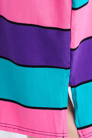 Simple Multicolor Cotton Long Shirts Stitches Work Outfits O Neck Side Open Midi Summer Dress