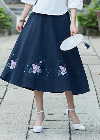 Simple Navy Cotton Skirt2025 Photography a Line Skirts Embroidery Dresses Summer Skirt