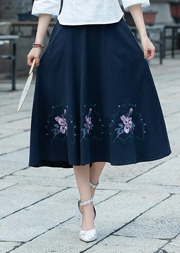 Simple Navy Cotton Skirt2025 Photography a Line Skirts Embroidery Dresses Summer Skirt