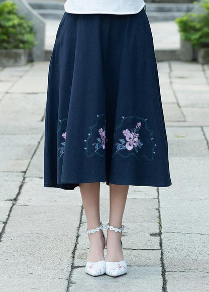 Simple Navy Cotton Skirt2025 Photography a Line Skirts Embroidery Dresses Summer Skirt