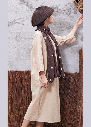 Simple Nude Linen Quilting Dresses Cinched Robe Summer Dress