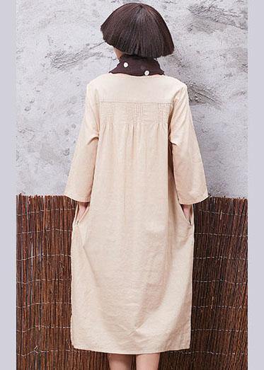Simple Nude Linen Quilting Dresses Cinched Robe Summer Dress