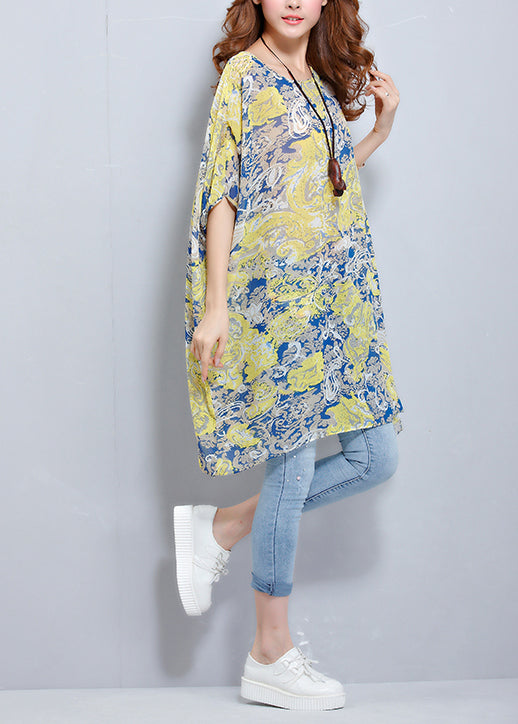 Simple O Neck Batwing Sleeve Chiffon Tunic Pattern Photography Blouses Summer