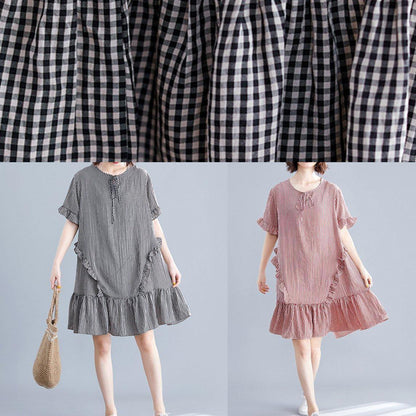 Simple O Neck Ruffles Cotton Clothes Inspiration Red Plaid Dress