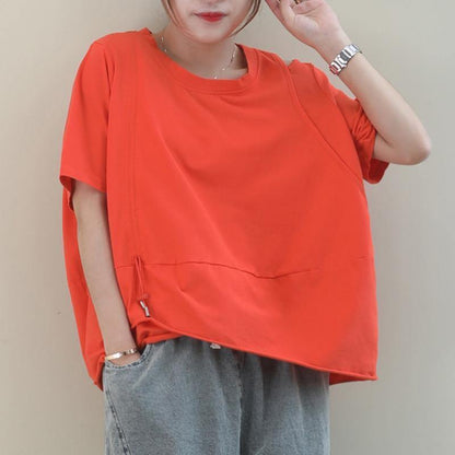 Simple O Neck Baggy Cotton Blouse Design Orange Blouse