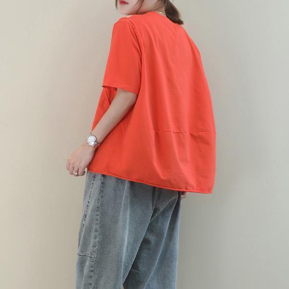 Simple O Neck Baggy Cotton Blouse Design Orange Blouse