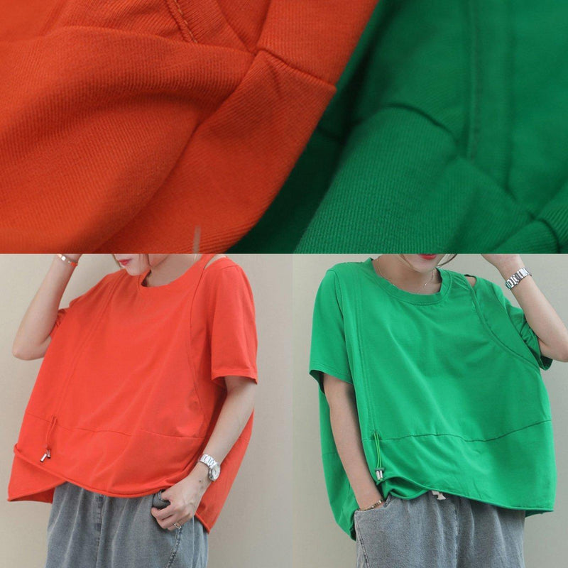 Simple O Neck Baggy Cotton Blouse Design Orange Blouse