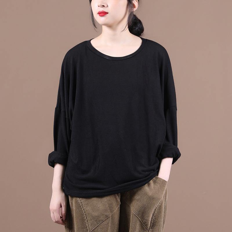 Simple O Neck Baggy Fall Clothes for Christmas Gifts Black Shirts