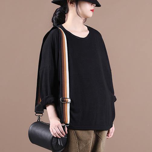 Simple O Neck Baggy Fall Clothes for Christmas Gifts Black Shirts