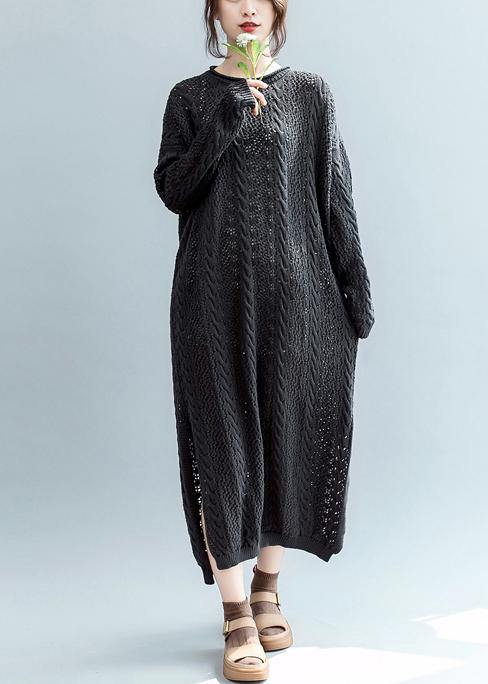 Simple O Neck Hollow Out Sweater Weather Design Black Tejidos Knitwear