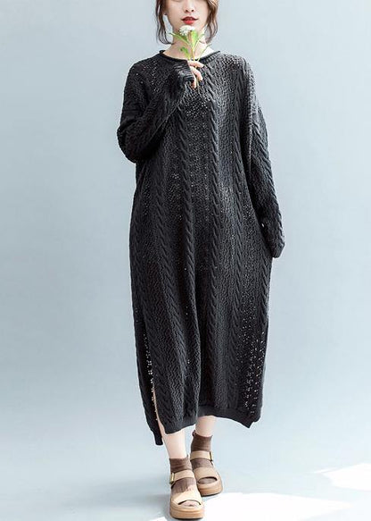 Simple O Neck Hollow Out Sweater Weather Design Black Tejidos Knitwear