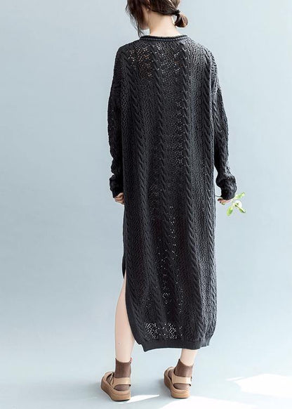 Simple O Neck Hollow Out Sweater Weather Design Black Tejidos Knitwear