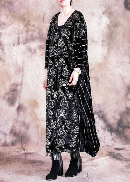 Simple O Neck Patchwork Tunics Inspiration Black Large Print Maxi Dresses Fall