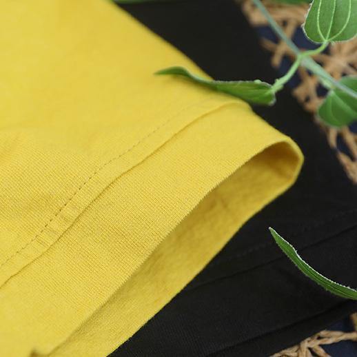Simple O Neck Patchwork Cotton Tunic Work Outfits Black Blouse