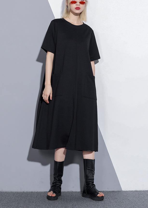 Simple O Neck Pockets Cotton Blended Tunic Dress Tutorials Black Dress Summer