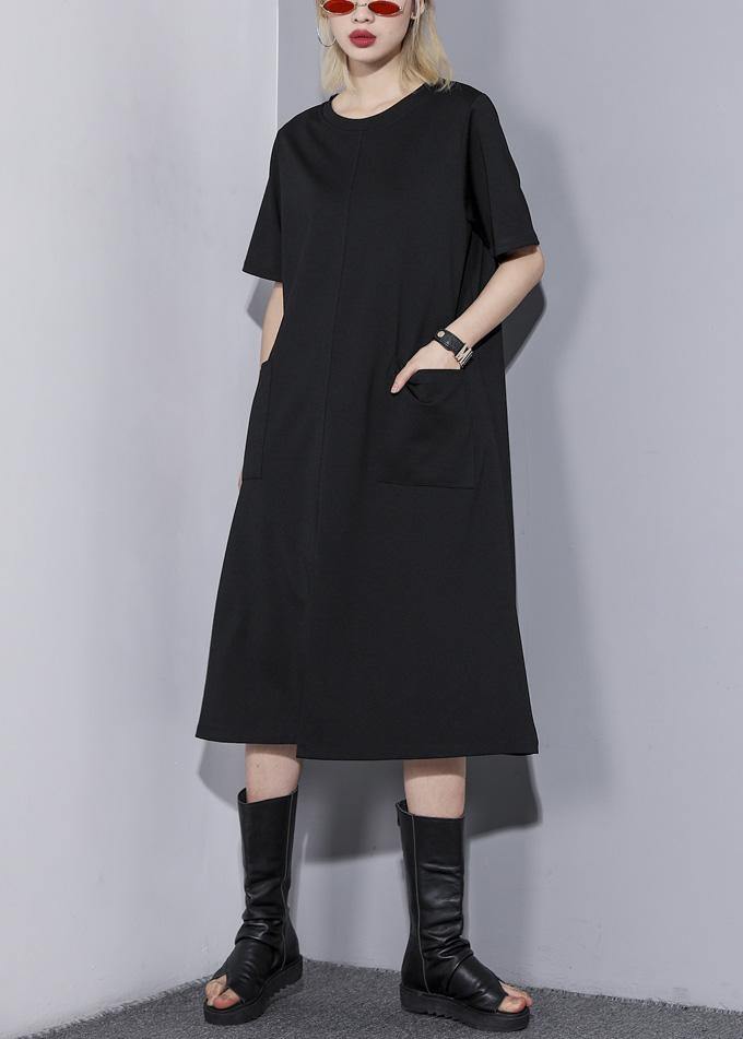Simple O Neck Pockets Cotton Blended Tunic Dress Tutorials Black Dress Summer