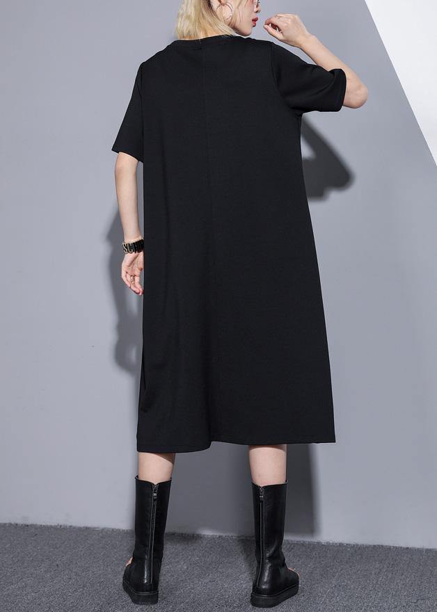 Simple O Neck Pockets Cotton Blended Tunic Dress Tutorials Black Dress Summer