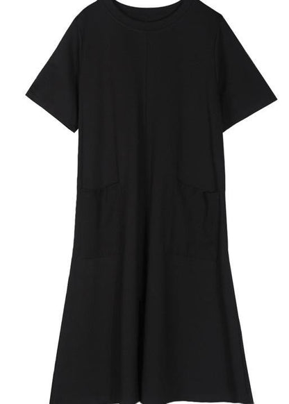 Simple O Neck Pockets Cotton Blended Tunic Dress Tutorials Black Dress Summer