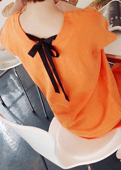 Simple O Neck Side Open Cotton Wardrobes Photography Orange Dress