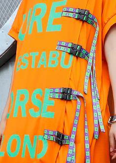 Simple Orange Print Cotton O Neck Stylish Baggy Summer Dresses