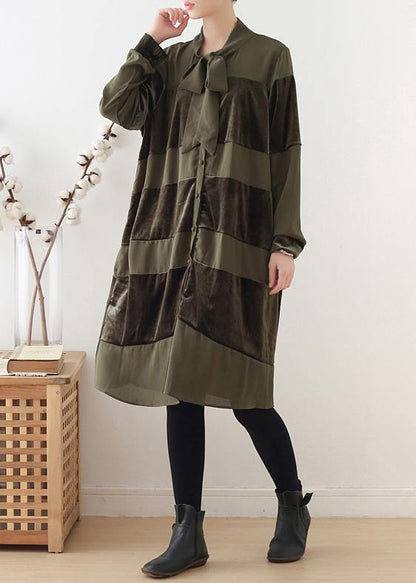 Simple Patchwork Bow Cotton Clothes Ideas Army Green Dresses Fall