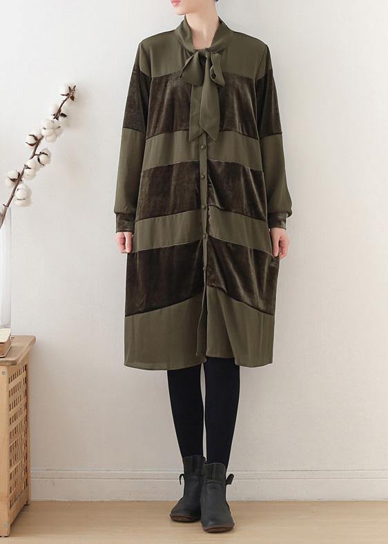 Simple Patchwork Bow Cotton Clothes Ideas Army Green Dresses Fall
