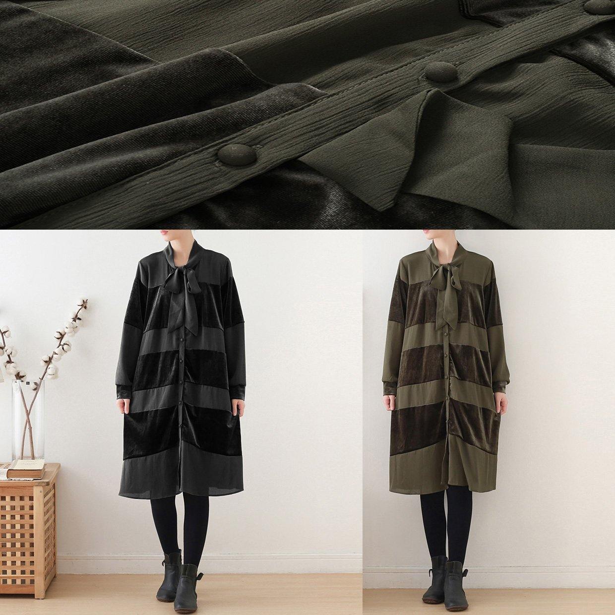 Simple Patchwork Bow Cotton Clothes Ideas Army Green Dresses Fall
