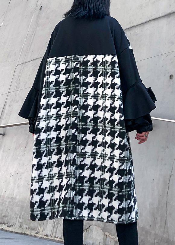 Simple Patchwork Cotton Dresses Stand Collar Ruffles Dresses