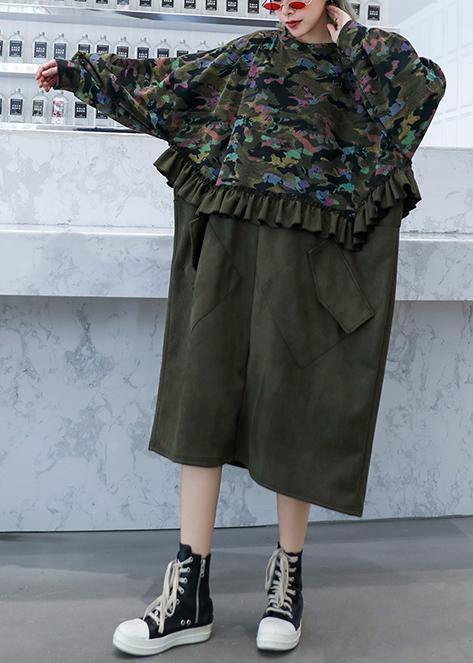 Simple Patchwork Camouflage Tunics for O Neck Ruffles Dresses