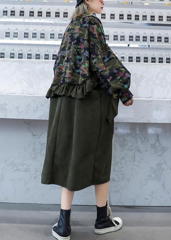 Simple Patchwork Camouflage Tunics for O Neck Ruffles Dresses