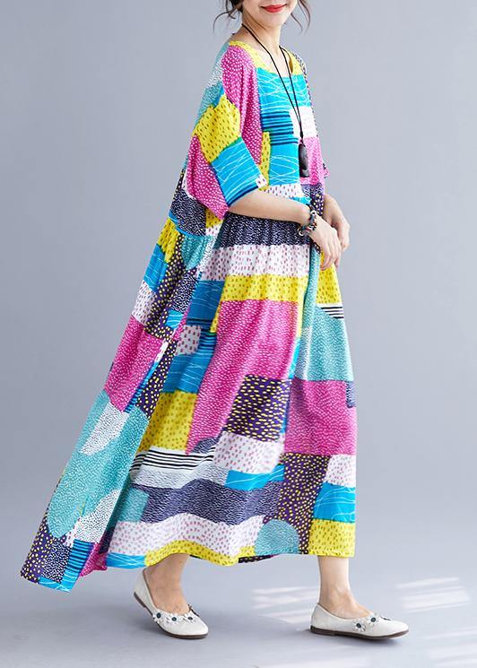 Simple Patchwork Color Cotton Dresses Inspiration Rose O Neck Cotton Robes Dress Summer