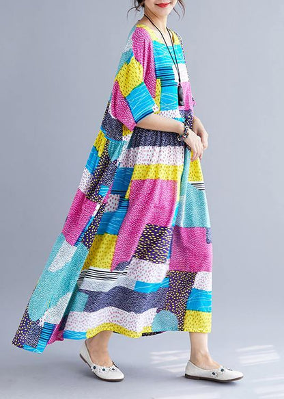 Simple Patchwork Color Cotton Dresses Inspiration Rose O Neck Cotton Robes Dress Summer