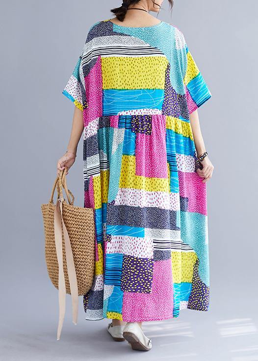 Simple Patchwork Color Cotton Dresses Inspiration Rose O Neck Cotton Robes Dress Summer