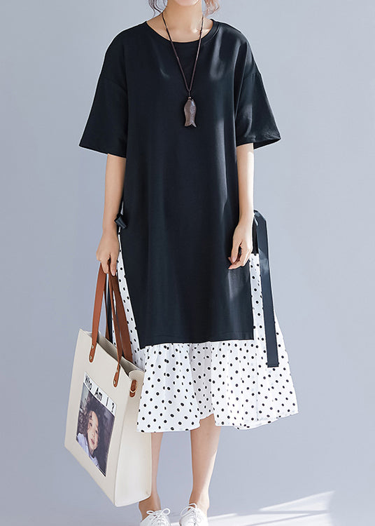 Simple Patchwork False Two Pieces Cotton Linen Clothes Stylish Work Black Maxi Dresses Summer