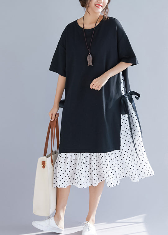 Simple Patchwork False Two Pieces Cotton Linen Clothes Stylish Work Black Maxi Dresses Summer