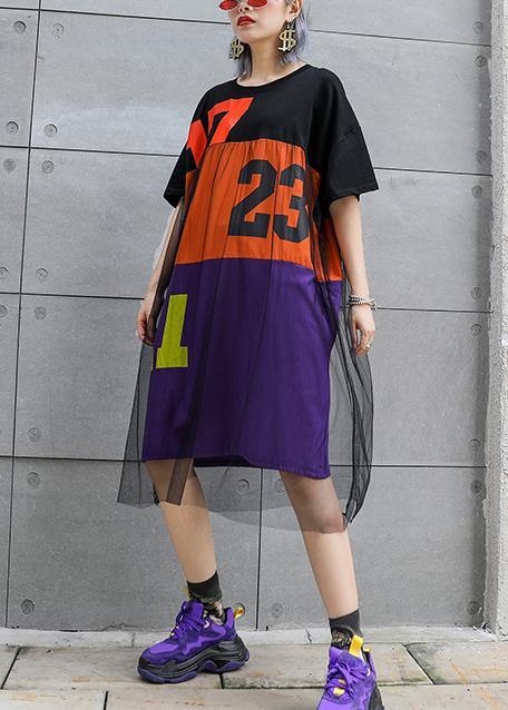 Simple Patchwork Tulle Cotton Dresses Pattern Black Dresses Summer