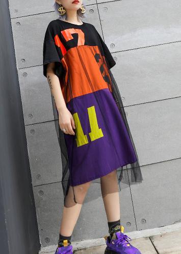 Simple Patchwork Tulle Cotton Dresses Pattern Black Dresses Summer
