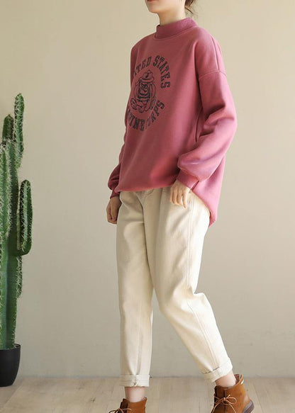Simple pink prints cotton shirts half high neck short spring Sweatshirt