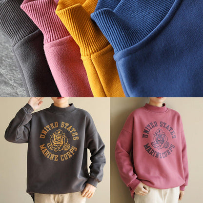 Simple pink prints cotton shirts half high neck short spring Sweatshirt