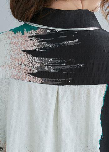 Simple Print Cotton Linen Clothes for Sewing Lapel Button Top