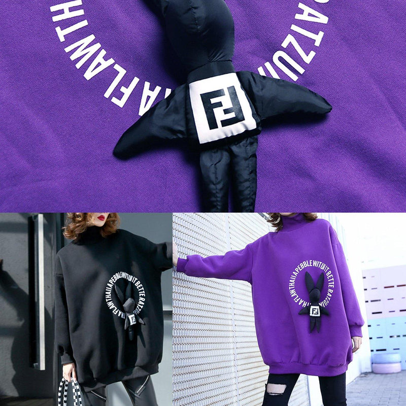 Simple Purple Cotton Clothes for Cartoon Animal Decorated Baggy Prints Tops